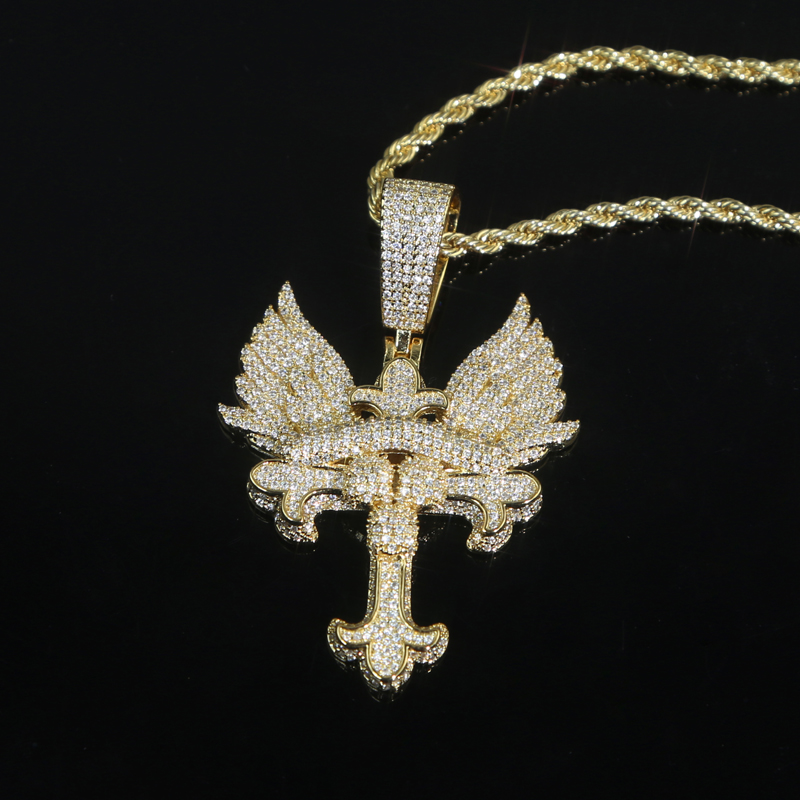 Punk Wing Pendant Necklace Gold Sier Plated Brass Copper Chain Hip Hop Jewelry for Men Women 5bb5