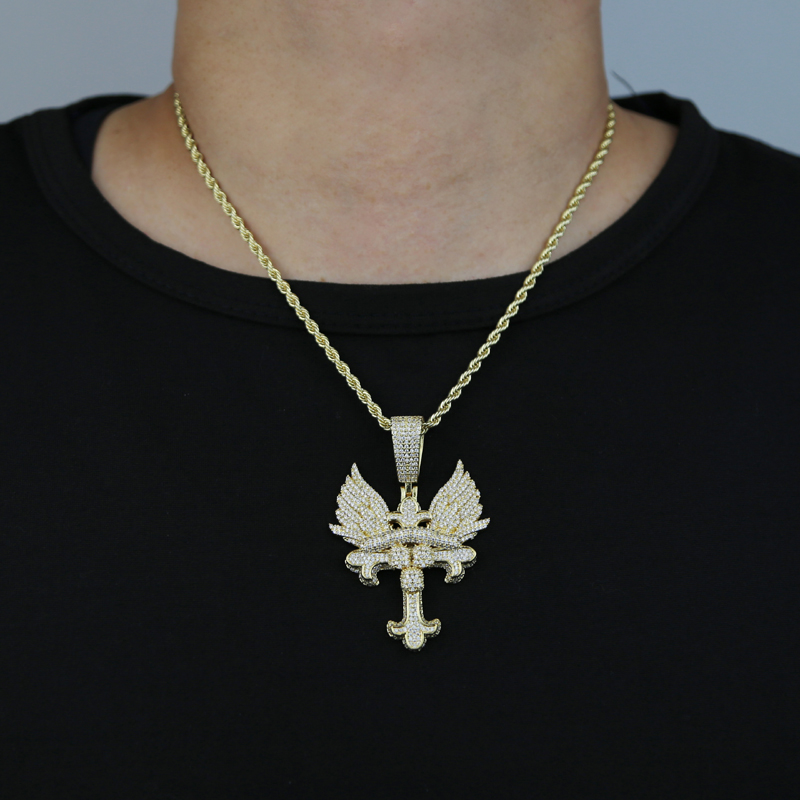 Punk Wing Pendant Necklace Gold Sier Plated Brass Copper Chain Hip Hop Jewelry for Men Women 5bb5