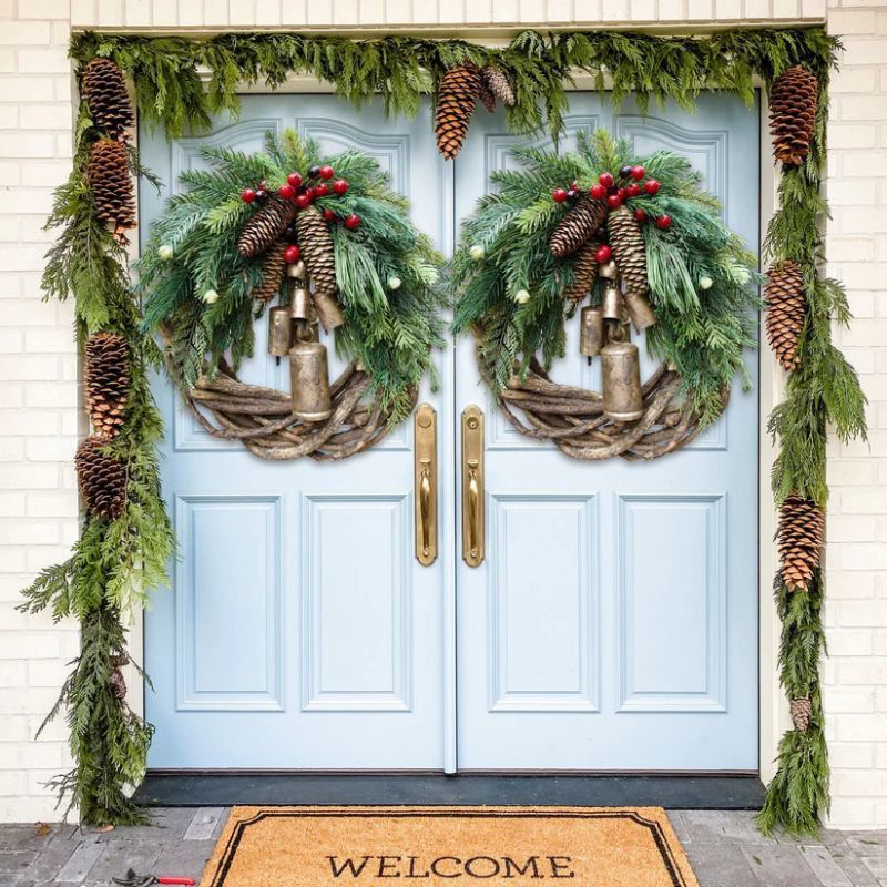 Decorative Flowers Wreaths Christmas Wreath Farmhouse Boho Garland Bell Door Hanging christmas tree ornaments hanging 221019