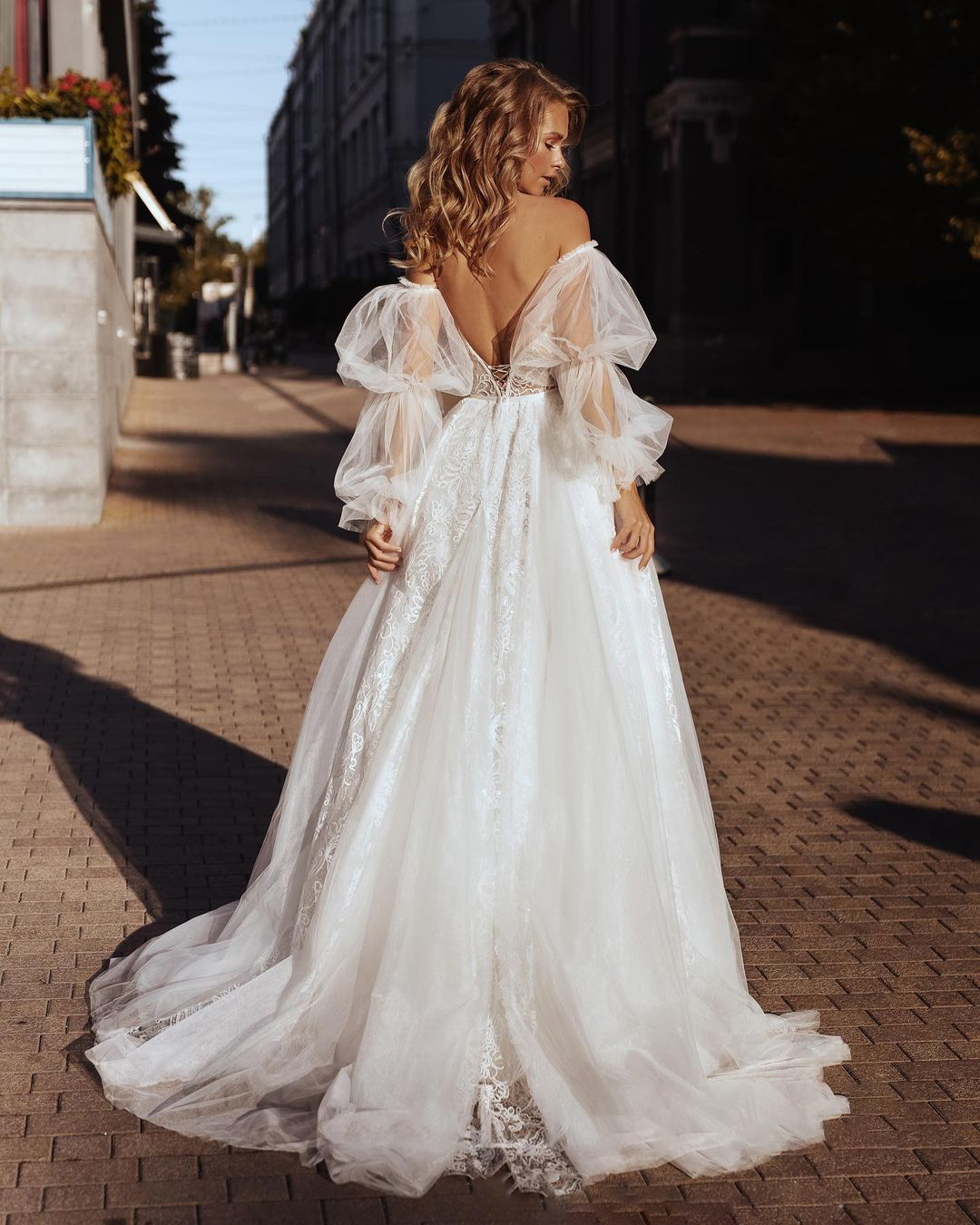 Sweetheart A Line Wedding Dresses Removable Long Sleeves Bridal Gown Tulle Floor Length Lace Robe De Soiree