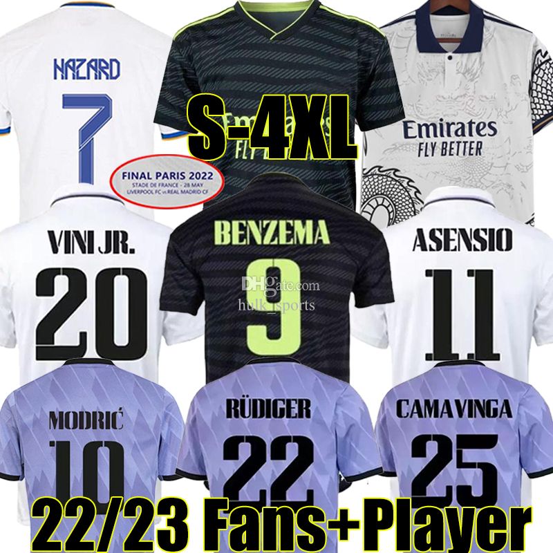 4XL BENZEMA Finals soccer jerseys 22/23 third football shirt VINI ALABA TCHOUAMENI CAMAVINGA MODRIC VINICIUS RUDIGER fans player version men kids kit dragon version, 22-23 special
4XL BENZEMA Finals soccer jerseys 22/23 third football shirt VINI ALABA TCHOUAMENI CAMAVINGA MODRIC VINICIUS RUDIGER fans player version men kids kit dragon version, 22-23 special