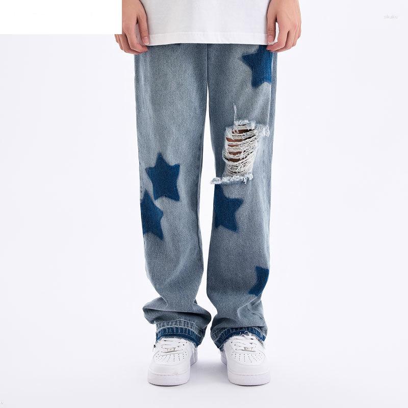 Men' Jeans Ripped Denim Mens Distressed Hole Star Print Baggy Straight Jean Pants Streetwear Hip Hop Casual Loose Trousers Blue
Men' Jeans Ripped Denim Mens Distressed Hole Star Print Baggy Straight Jean Pants Streetwear Hip Hop Casual Loose Trousers Blue