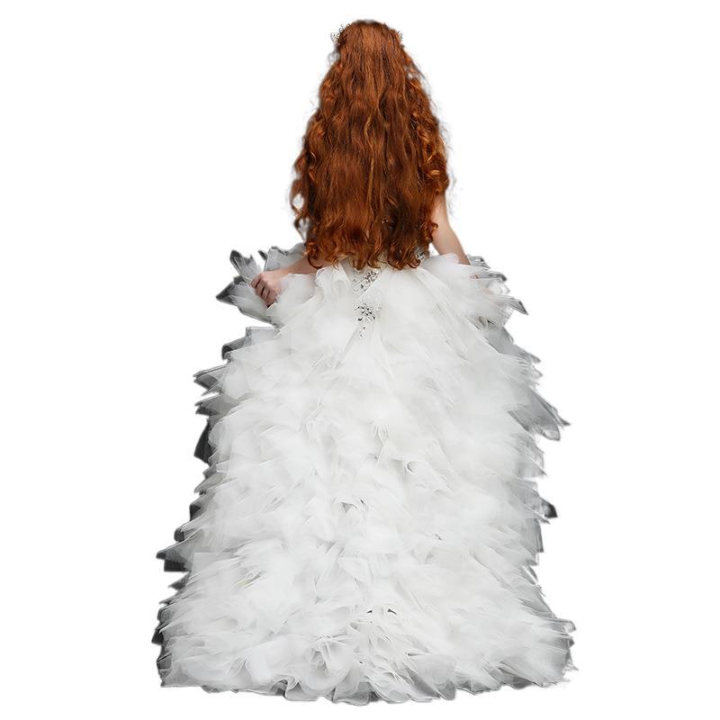 2023 Wer Dresses White Beautiful Lace High Low Tulle Crystal Appliques First Communion Dress Girls Pageant Gown Custom Made Tutu Birthday Clothes 0228