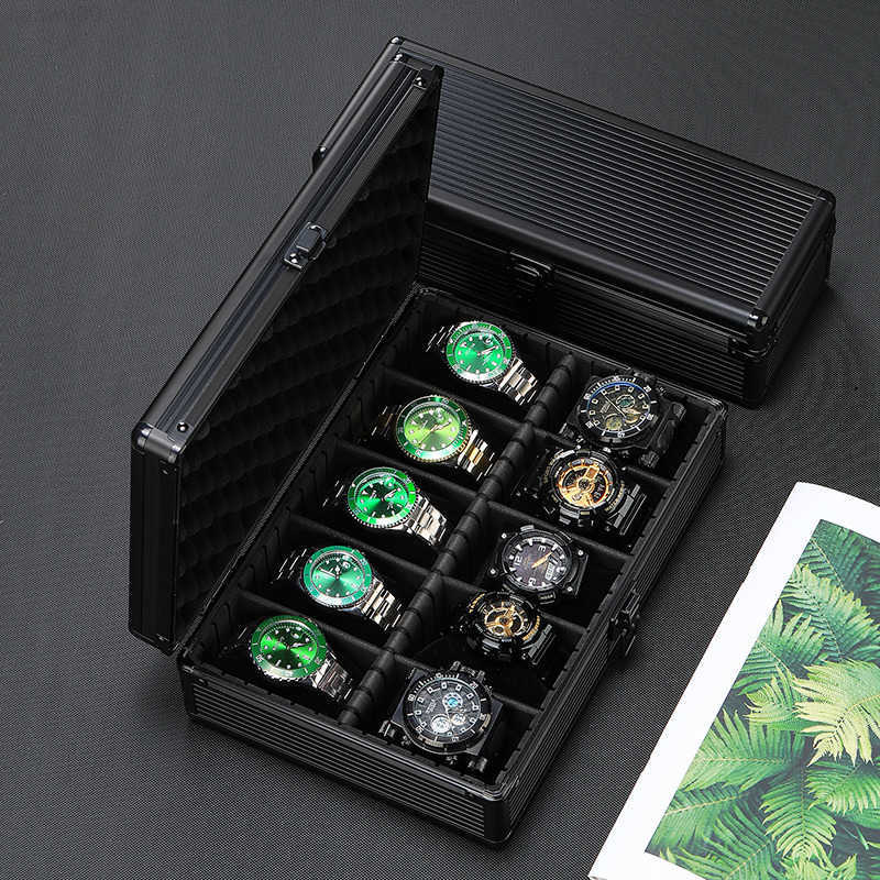 Watch Boxes Cases 510 Grids Black Aluminum Storage Box Suitcase Case Display Mobile Shot Organizer Box For Men Soft Cushion J220825 J220906
Watch Boxes Cases 510 Grids Black Aluminum Storage Box Suitcase Case Display Mobile Shot Organizer Box For Men Soft Cushion J220825 J220906
