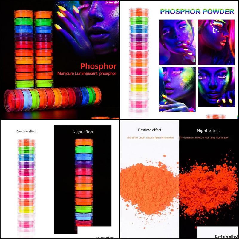 Nail Glitter Nail Glitter 12 Colors Fluorescent Powder Neon Phosphor Colorf Art Halloween Pigment 3D Luminous Decorations Drop Deliv Dhgsg
Nail Glitter Nail Glitter 12 Colors Fluorescent Powder Neon Phosphor Colorf Art Halloween Pigment 3D Luminous Decorations Drop Deliv Dhgsg