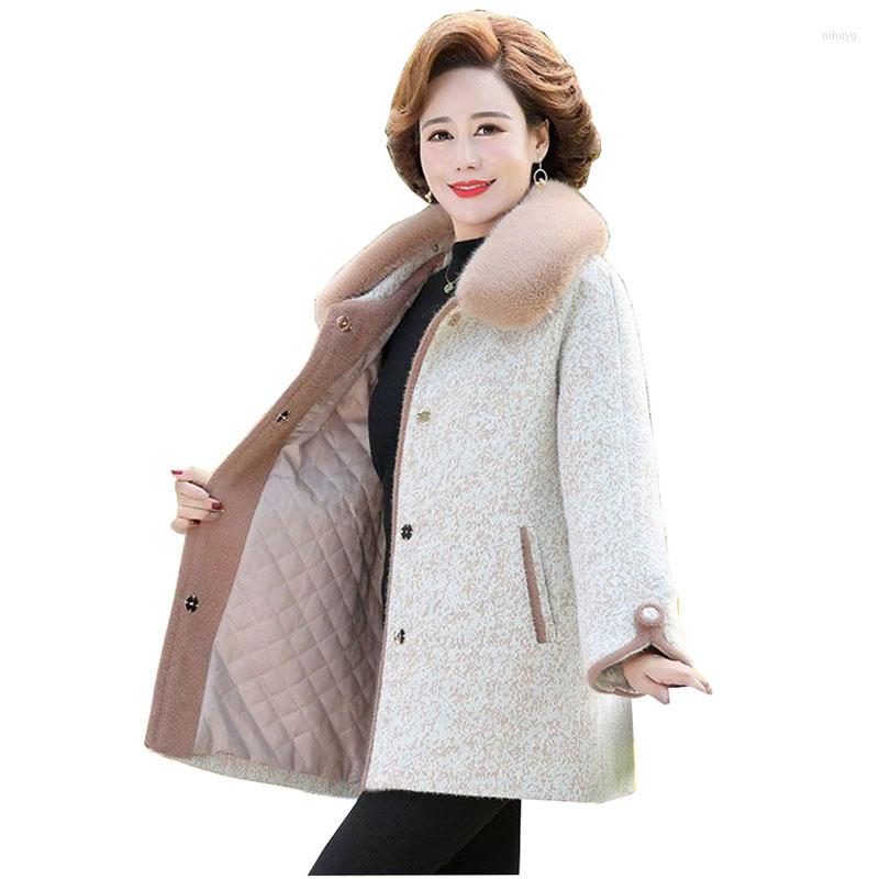 Women's Wool Winter Coat Middle-age Women Faux Mink Velvet Fur Overcoat Woolen Jacket Cotton-padded Coats Female Collar Warm Outerwear, Beige
Women's Wool Winter Coat Middle-age Women Faux Mink Velvet Fur Overcoat Woolen Jacket Cotton-padded Coats Female Collar Warm Outerwear, Beige