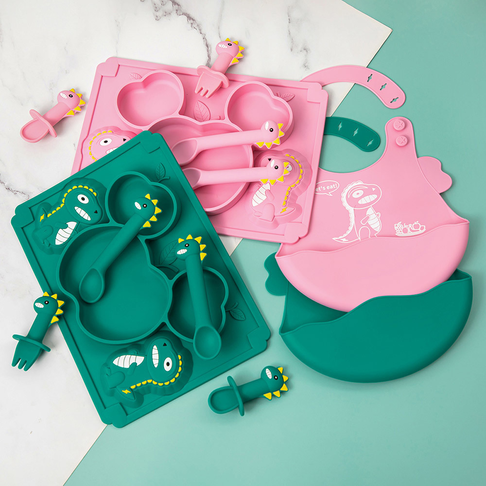 Cups Dishes Utensils TYRY.HU Baby Soft Silicone Sucker Bowl Plate Cup Bibs Spoon Fork Sets Non-slip Tableware Children's Feeding BPA Free 221020