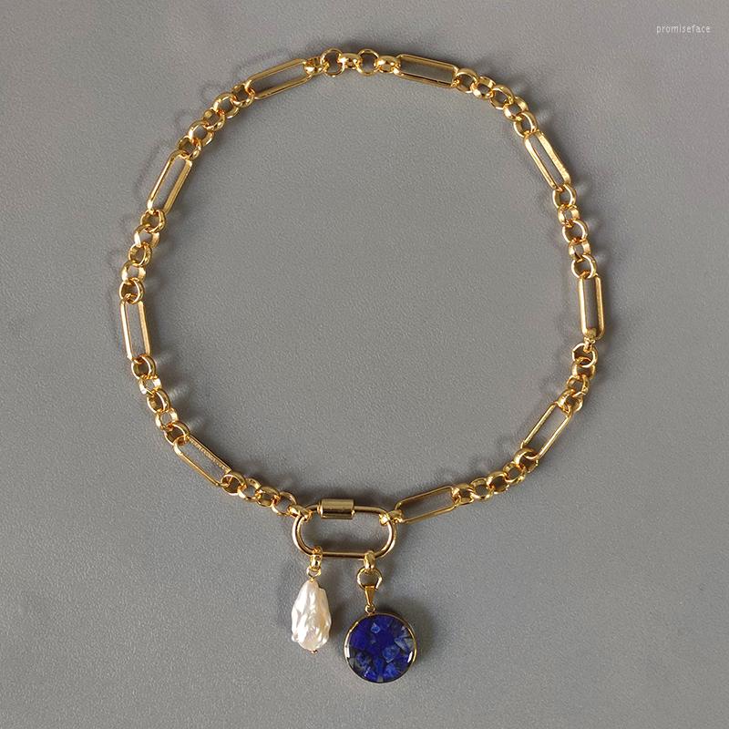 Pendant Necklaces 2022 Punk Chunky Gold-color Chain Choker Handmade Blue Stone Necklace For Women Banquet Party Fashion
Pendant Necklaces 2022 Punk Chunky Gold-color Chain Choker Handmade Blue Stone Necklace For Women Banquet Party Fashion