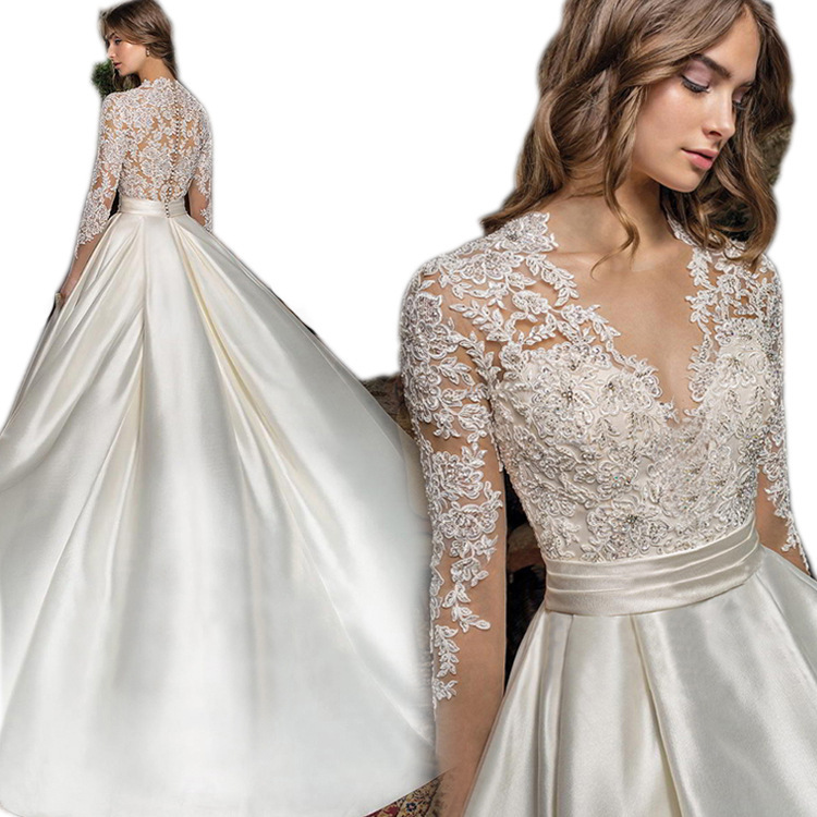 ful Ball Gown Wedding Dresses White Temperament Tail Weddings Dress Big Bridal Gowns Long Sleeve Lace Appliques Vestidos De Novia 403