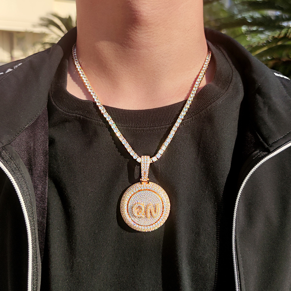 TopBling Hip Hop A-Z Custom Letters Pendant Necklace Rotatable Simulated Diamond Real Gold Plated Jewelry