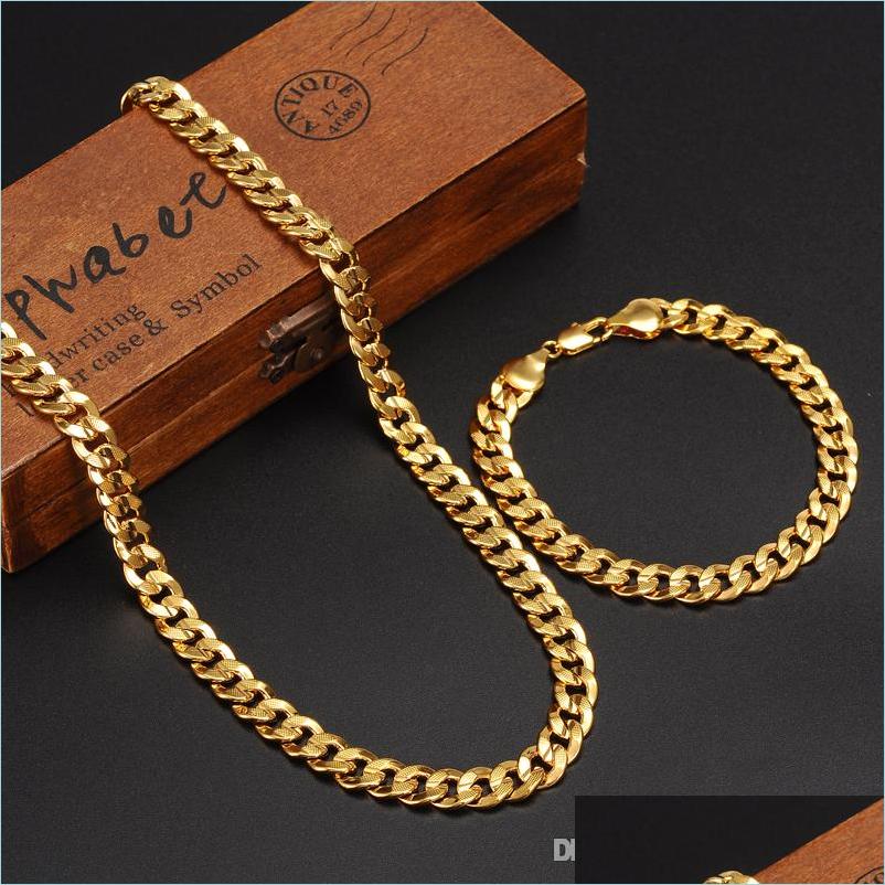 Bracelet Necklace Classics Fashionable Real 24K Yellow Gold Gf Mens Woman Necklace Bracelet Jewelry Sets Solid Curb Chain Abrasion R Dh01F, Golden
Bracelet Necklace Classics Fashionable Real 24K Yellow Gold Gf Mens Woman Necklace Bracelet Jewelry Sets Solid Curb Chain Abrasion R Dh01F, Golden