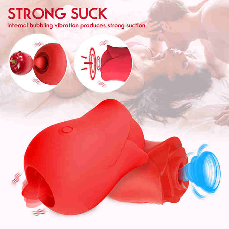 Powerful Rose Vibrator Women Masturbation Lick Vibrators Sex Toy Tongue Licking Sucking Nipple Adult Toy Masturbations Sexs HWZT