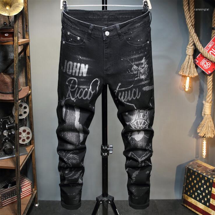 Men's Jeans Mens With Letter Print Pantalon Homme European American Small Straight Leg Stretch Black Slim-fit Trendy Pants
Men's Jeans Mens With Letter Print Pantalon Homme European American Small Straight Leg Stretch Black Slim-fit Trendy Pants