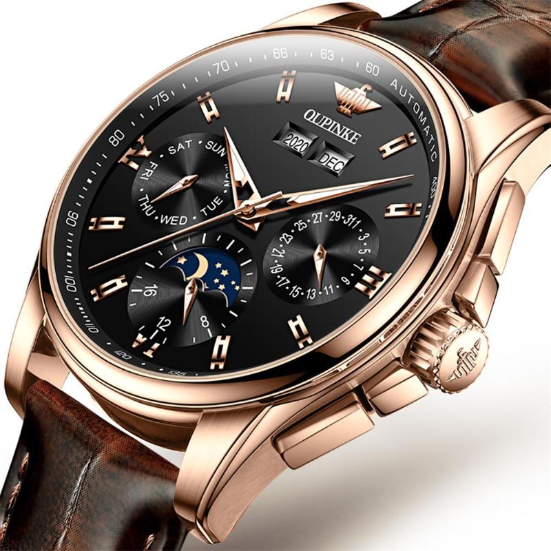 Wristwatches Top Fashion Men Sport Watch Leather Strap Moon Phase Automatic Watches Waterproof Mechanical Wristwatch Relogio, White
Wristwatches Top Fashion Men Sport Watch Leather Strap Moon Phase Automatic Watches Waterproof Mechanical Wristwatch Relogio, White