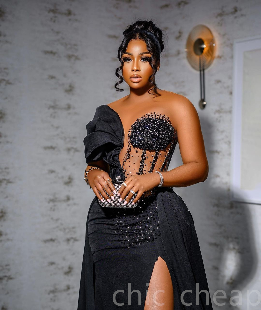 Arabic Aso Ebi Black Mermaid Prom Dresses Beaded Crystals Evening Formal Party Second Reception Birthday Engagement Gowns Dress ZJ277