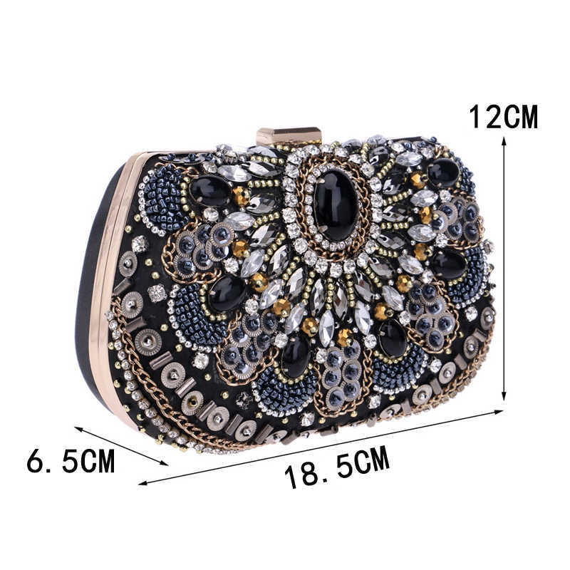 Clutch Bags Evening Small Beaded Purse Elegant Black Wedding Party Handbag Metal Chain Shoulder 221021