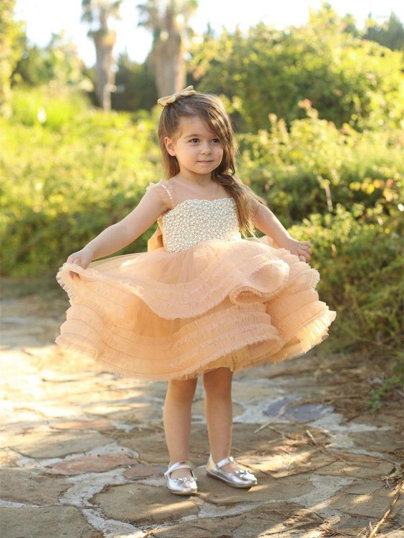 Girl Dresses Ruched Flower Dress Tulle Knee Length Bow Pearls Tiered Ball Gown Sleeveless First Communication, Ivory
Girl Dresses Ruched Flower Dress Tulle Knee Length Bow Pearls Tiered Ball Gown Sleeveless First Communication, Ivory