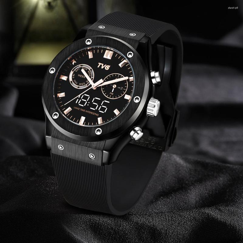 Wristwatches Luxury Watch TVG Waterproof Dual Screen Noble Rose Gold And Black Elegant Color Silicone Strap, 901g
Wristwatches Luxury Watch TVG Waterproof Dual Screen Noble Rose Gold And Black Elegant Color Silicone Strap, 901g