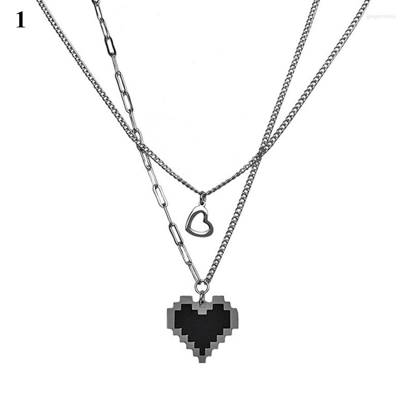 Chains Black Mosaic Love Pixel Peach Hollow Heart Double Layer Necklace Punk Harajuku Style Fashion Asymmetry Women's Jewelry Gifts 
Chains Black Mosaic Love Pixel Peach Hollow Heart Double Layer Necklace Punk Harajuku Style Fashion Asymmetry Women's Jewelry Gifts