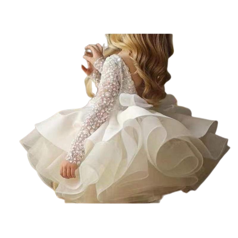Arabic Wer Girl Dresses White Beaded Veet Ball Gown Golden Applique Organza Kids Formal Wear With Ribbon Back Christmas Tutu Dress 403 6660311
