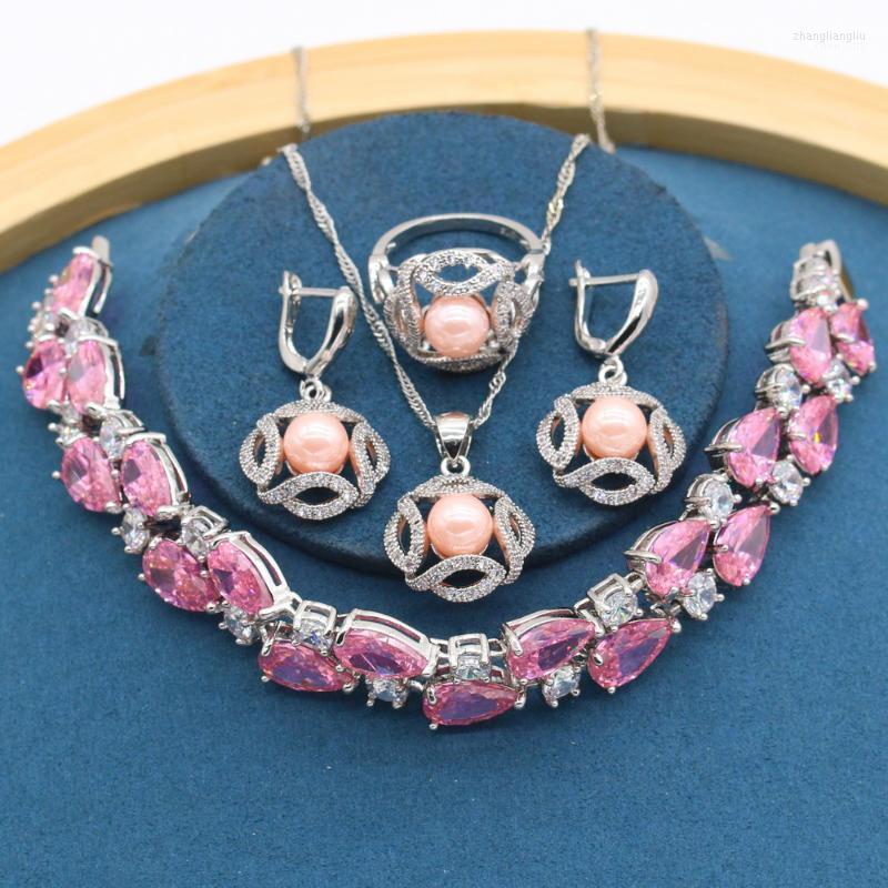 Necklace Earrings Set & Geometric Pink Pearl Silver Color For Women Pendant Ring Zirocnia Bracelet Bridal Gift Box, Picture shown
Necklace Earrings Set & Geometric Pink Pearl Silver Color For Women Pendant Ring Zirocnia Bracelet Bridal Gift Box, Picture shown