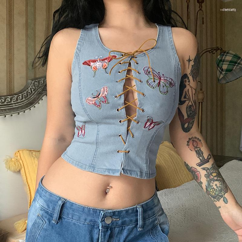 Women' Tanks Women' Y2K Aesthetic Fairycore Front Lace-up Jeans Vest Harajuku Butterfly Embroidery Denim Tank Tops Chic Women Crop, Blue
Women' Tanks Women' Y2K Aesthetic Fairycore Front Lace-up Jeans Vest Harajuku Butterfly Embroidery Denim Tank Tops Chic Women Crop, Blue