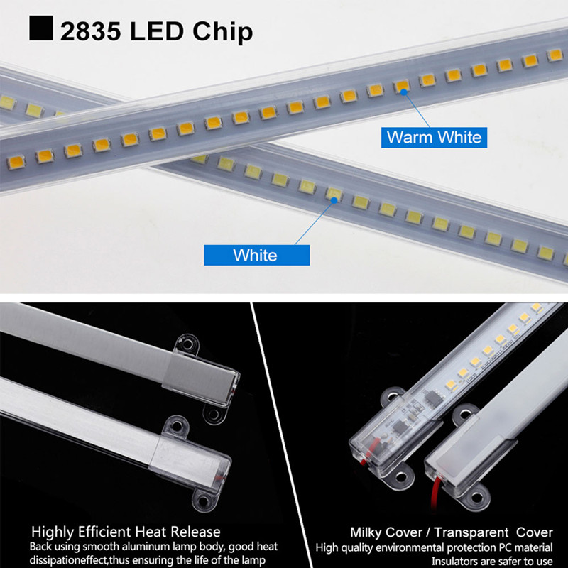 2pcsX SMD2835 LED Tube Light 50cm 72LEDs Bar Light Rigid Strips Under Cabinets Fluorescent Floodlight for Home Kitchen Wall Decor D2.0