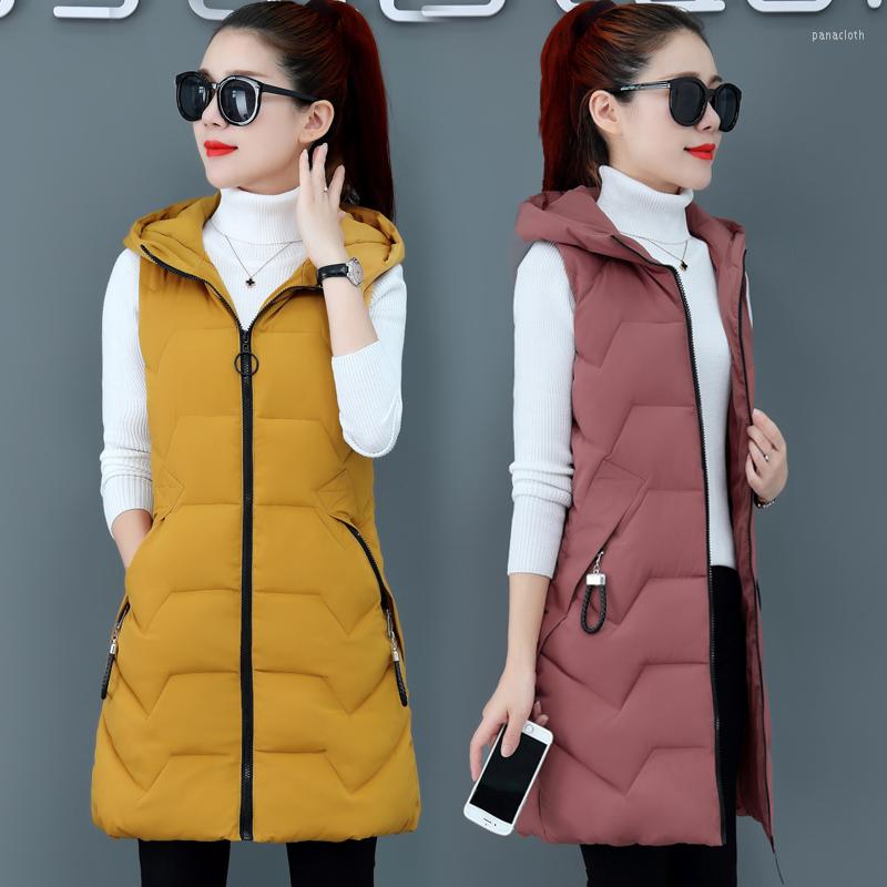 Women's Vests Autumn And Winter Mid Long Hooded Cotton Vest Female Slim Sleeveless Down Waistcoat Womens Outerwear 357, White 
Women's Vests Autumn And Winter Mid Long Hooded Cotton Vest Female Slim Sleeveless Down Waistcoat Womens Outerwear 357, White