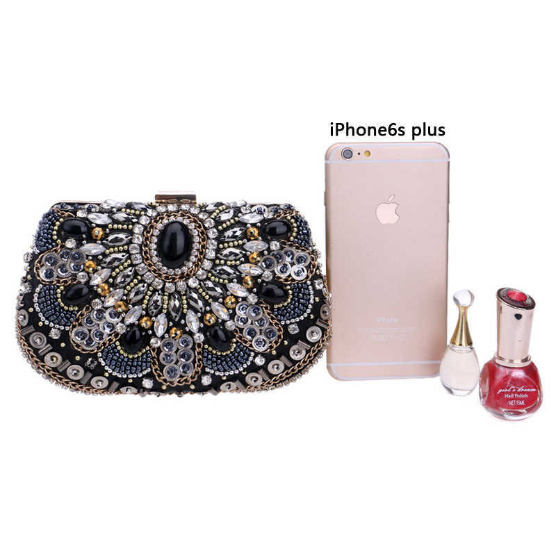 Clutch Bags Evening Small Beaded Purse Elegant Black Wedding Party Handbag Metal Chain Shoulder 221021