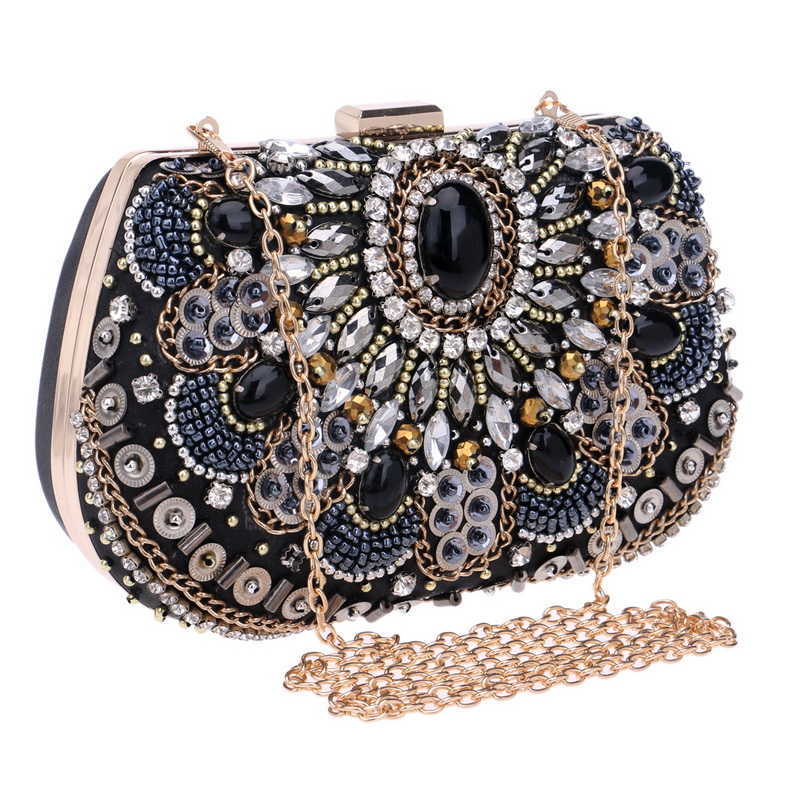 Clutch Bags Evening Small Beaded Purse Elegant Black Wedding Party Handbag Metal Chain Shoulder 221021