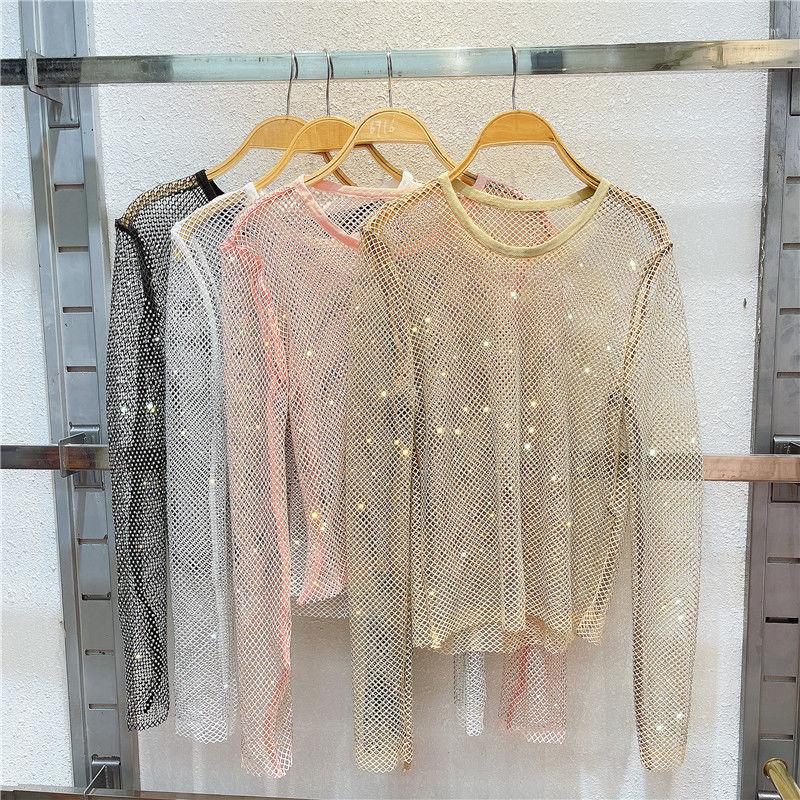 Women's T Shirts Fan Bright Shining Full Body Diamond T-shirt Female Feeling Hollow See-through Top Fairy 2022 Spring, White
Women's T Shirts Fan Bright Shining Full Body Diamond T-shirt Female Feeling Hollow See-through Top Fairy 2022 Spring, White