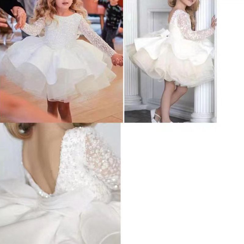 Arabic Wer Girl Dresses White Beaded Veet Ball Gown Golden Applique Organza Kids Formal Wear With Ribbon Back Christmas Tutu Dress 403 6660311