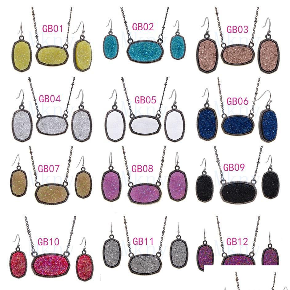Earrings Necklace Oval Style Resin Drusy Druzy Necklace Earings Luxury Designer Jewelry Set For Women Wedding Party Gift Christmas Dhyhw, Gun black metal color
Earrings Necklace Oval Style Resin Drusy Druzy Necklace Earings Luxury Designer Jewelry Set For Women Wedding Party Gift Christmas Dhyhw, Gun black metal color