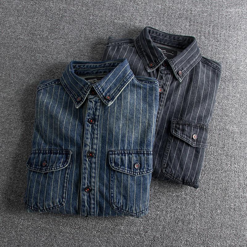 Men's Casual Shirts Men's Autumn American Retro Thick Denim Tooling Striped Shirt Men's Fashion Pure Cotton Washed Old Pocket, Blue
Men's Casual Shirts Men's Autumn American Retro Thick Denim Tooling Striped Shirt Men's Fashion Pure Cotton Washed Old Pocket, Blue
