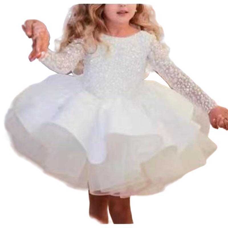 Arabic Wer Girl Dresses White Beaded Veet Ball Gown Golden Applique Organza Kids Formal Wear With Ribbon Back Christmas Tutu Dress 403 6660311