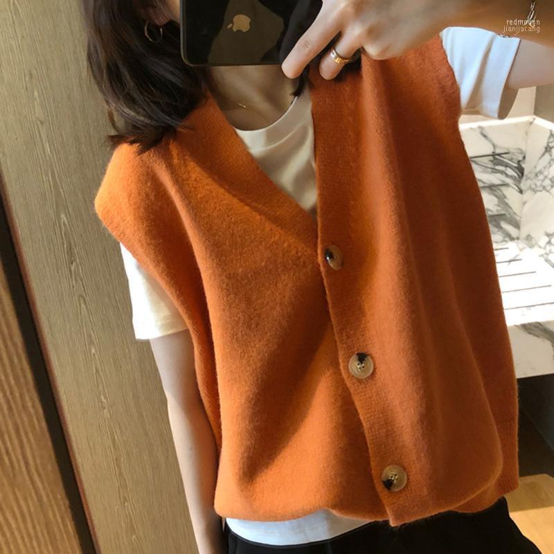 Women's Vests Women's Orange Single Button V Neck Knitted Vest Loose Outwear For Spring
Women's Vests Women's Orange Single Button V Neck Knitted Vest Loose Outwear For Spring