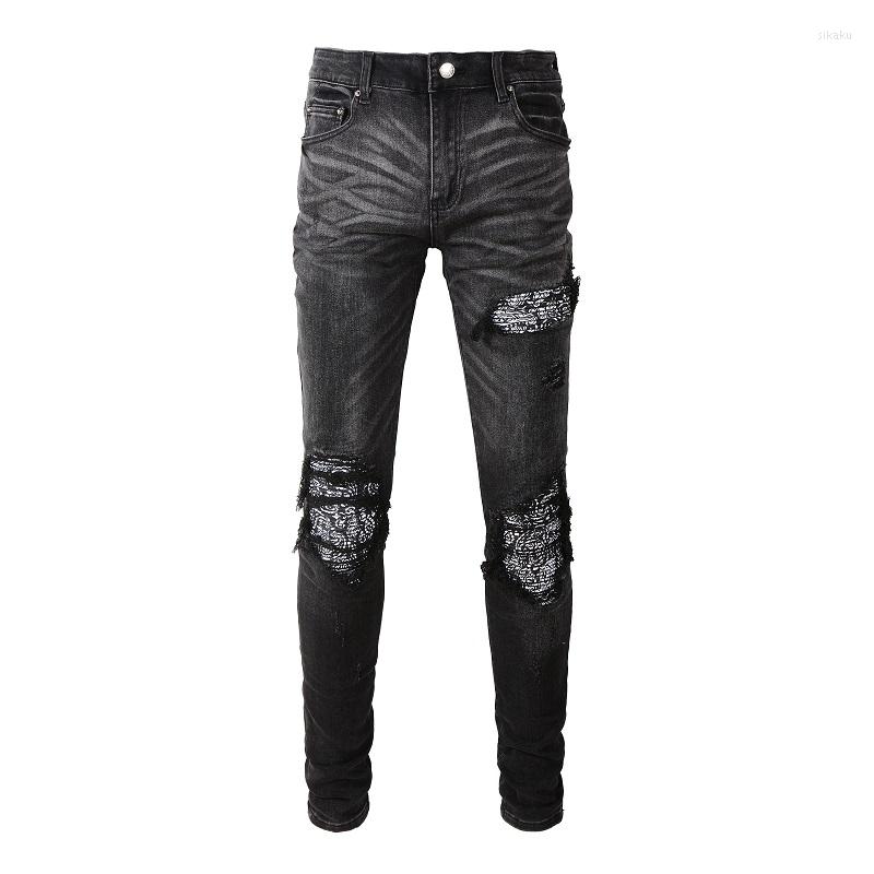Men's Jeans Men Bandanna Paisley Print Patch Streetweat Patchwork Holes Ripped Biker Pants Skinny Tapered Black Stretch Denim Trousers
Men's Jeans Men Bandanna Paisley Print Patch Streetweat Patchwork Holes Ripped Biker Pants Skinny Tapered Black Stretch Denim Trousers