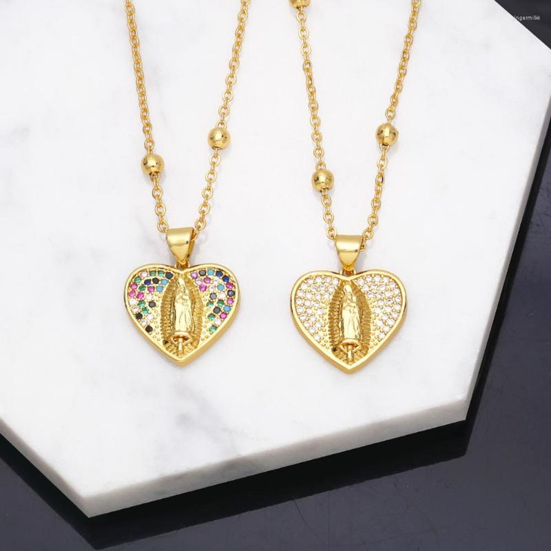 Pendant Necklaces FLOLA Rainbow Virgin Mary Necklace For Women Copper Gold Plated Heart Catholic Jewelry Virgen De Guadalupe Nkeb217
Pendant Necklaces FLOLA Rainbow Virgin Mary Necklace For Women Copper Gold Plated Heart Catholic Jewelry Virgen De Guadalupe Nkeb217