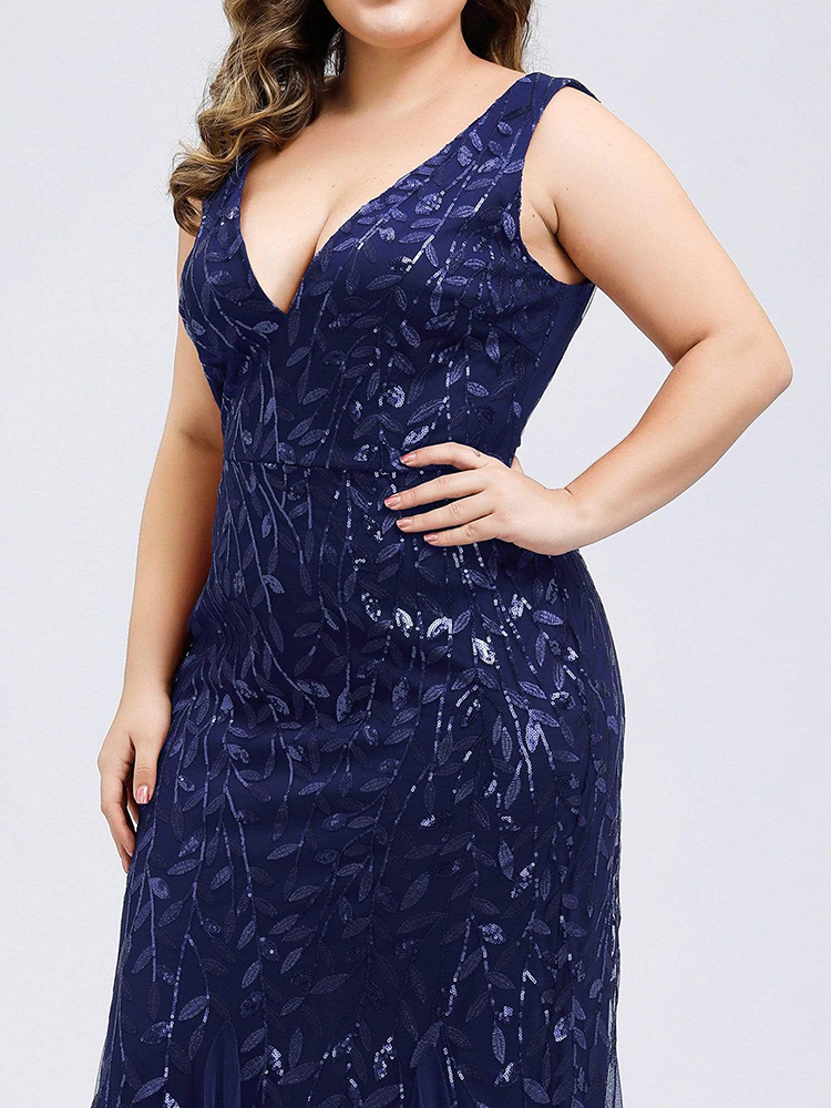 Plus Size Sleeveless Cocktail Dress V Neck Back Mermaid Party Prom Gowns Tulle Sequins Full estidoes Women 220510