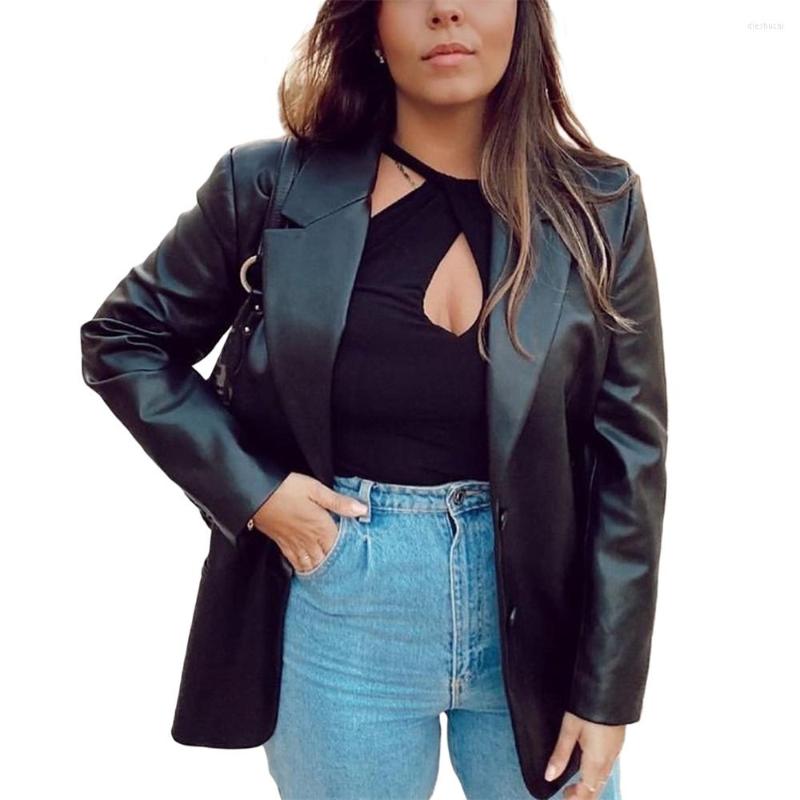 Women' Jackets Women Button Front Mid-Length Leather Blazer Long Sleeve Lapel Office Lady Faux Jacket Loose Coat Black Autumn Winter
Women' Jackets Women Button Front Mid-Length Leather Blazer Long Sleeve Lapel Office Lady Faux Jacket Loose Coat Black Autumn Winter