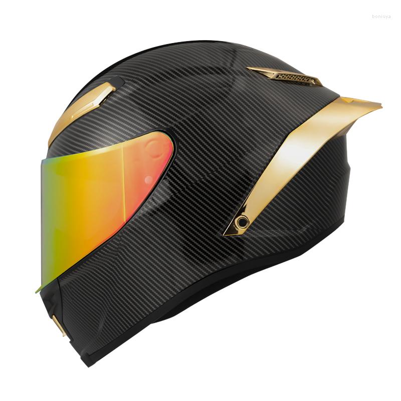 Motorcycle Helmets Arrival Golden Carbon Fiber Helmet Full Face Safety Hat With Big Spoiler Men And Women Racing, Silver
Motorcycle Helmets Arrival Golden Carbon Fiber Helmet Full Face Safety Hat With Big Spoiler Men And Women Racing, Silver