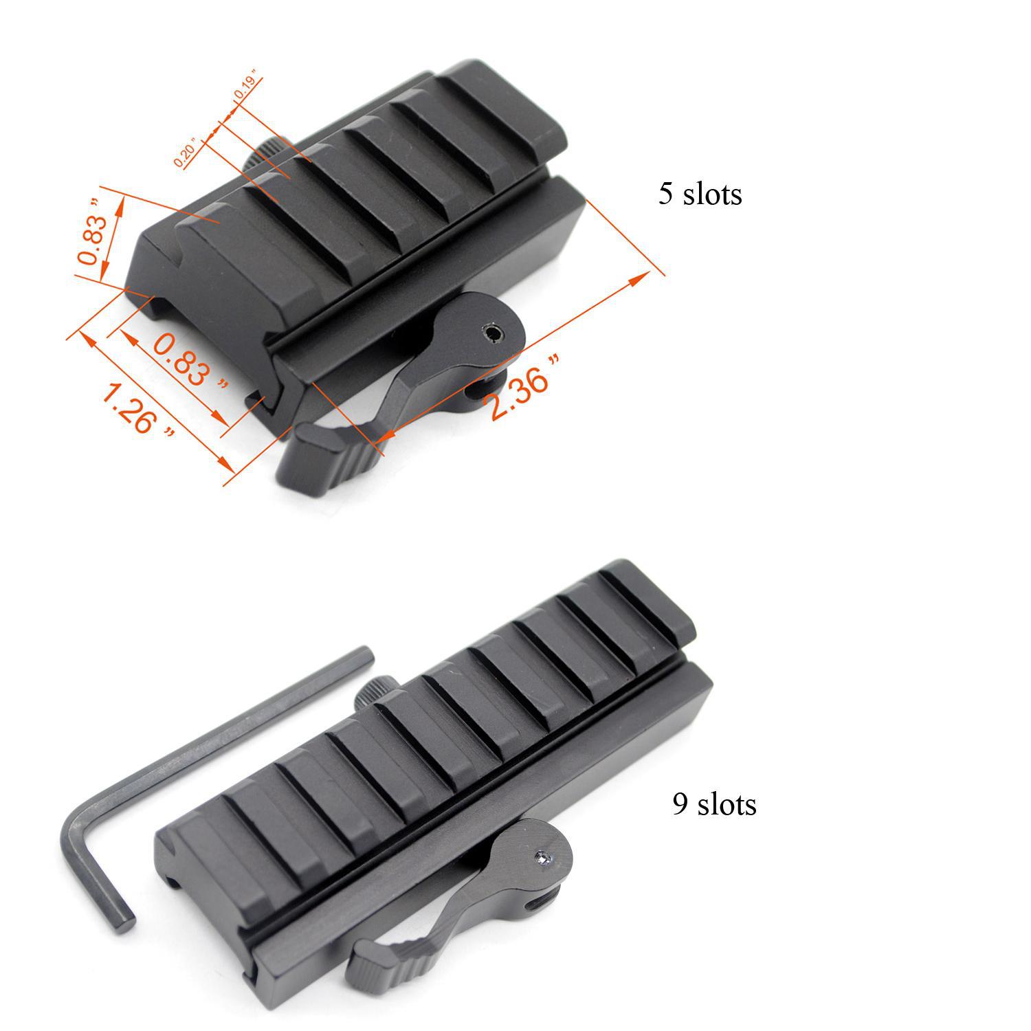 Others Tactical Accessories 20 Mm Picatinny/Weaver Rail Baese 5 / 9 Slots Qd Quick Release Riser Scope Mount Adapter Drop Delivery 2 Otids, Length
Others Tactical Accessories 20 Mm Picatinny/Weaver Rail Baese 5 / 9 Slots Qd Quick Release Riser Scope Mount Adapter Drop Delivery 2 Otids, Length