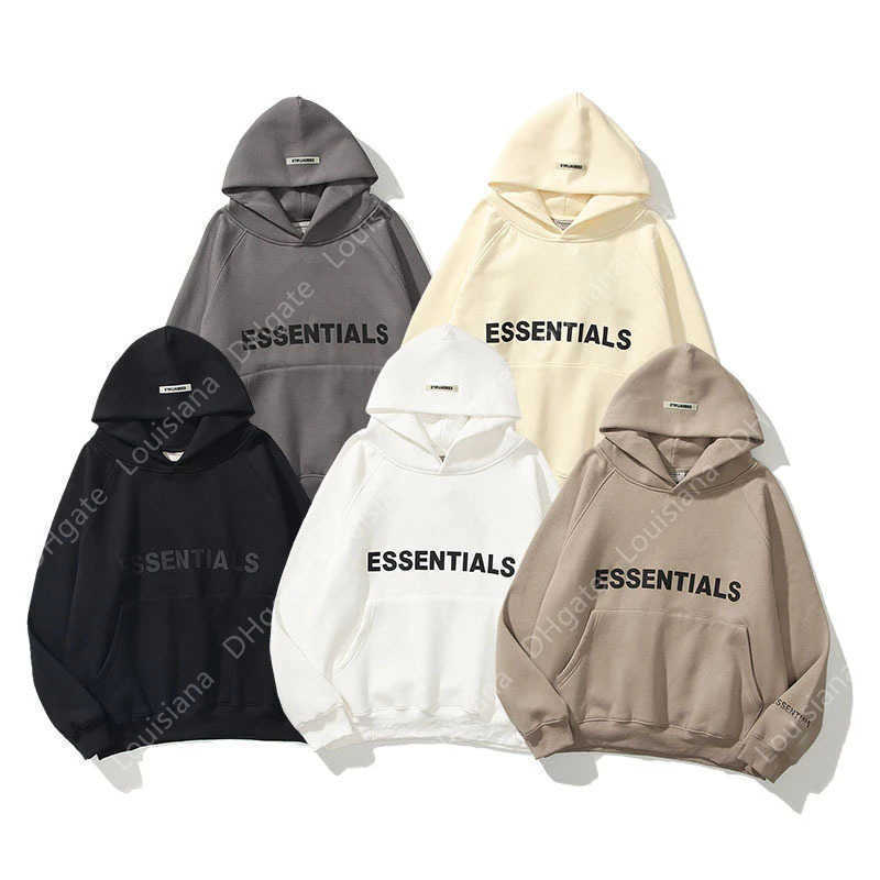 

Hoodie ESSENTIALS Men's and Women's Sweatshirt Reflective Letter Printed Fleece Super Dalian Hoodie Fashion Hip Hop Street Sweat, Dark grey