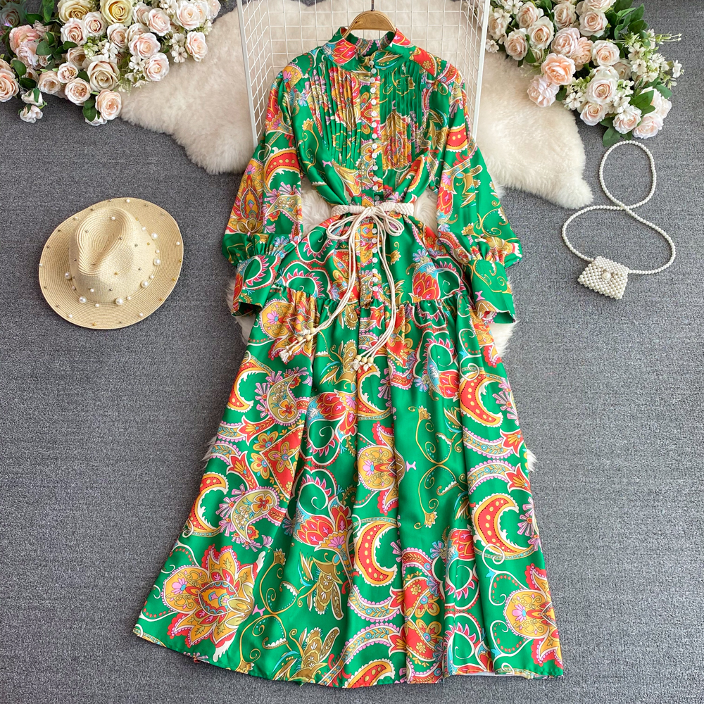 High class Light and luxurious A-line dress Stand collar Pleated Single breasted Slim waist elegant long skirt, Green
High class Light and luxurious A-line dress Stand collar Pleated Single breasted Slim waist elegant long skirt, Green