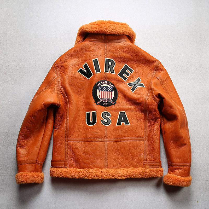 Orange Men's Leather Jackets B3 Air force flight suit AVIREX 2022 sheepskin and fur in one parkas warm winter, Brown 
Orange Men's Leather Jackets B3 Air force flight suit AVIREX 2022 sheepskin and fur in one parkas warm winter, Brown