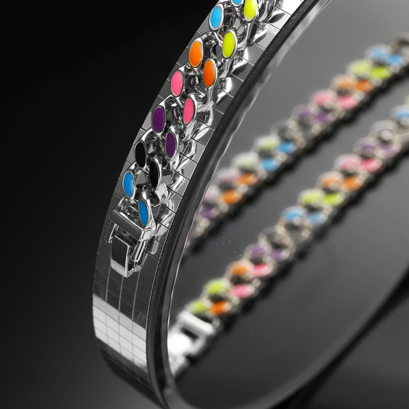 Hip Hop Real Gold Silver Plated Cuban Chain Necklaces Bracelet Jewelry Set for Men Drip Oil Colorful Collar Choker Bracelets Chains Top Quality Man Je