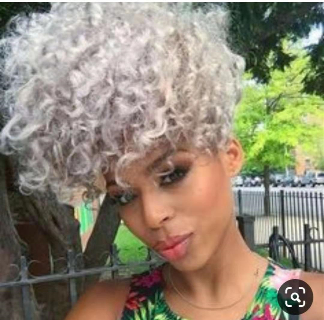 Fashion beauty ponytail grey afro hair piece Real brazilian kinky curly women gray hair extension hairpiece drawstring clip in 120g
