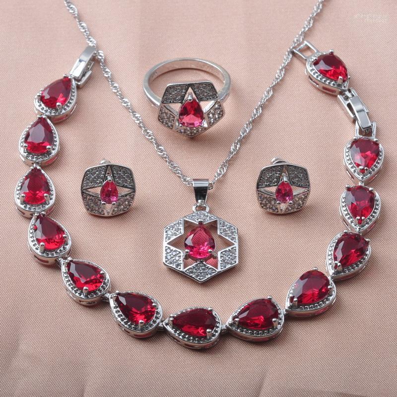 Necklace Earrings Set & Silver Color For Women Wedding Red Zirconia Rings Bracelet Engagement Gifts YZ0637, Picture shown
Necklace Earrings Set & Silver Color For Women Wedding Red Zirconia Rings Bracelet Engagement Gifts YZ0637, Picture shown