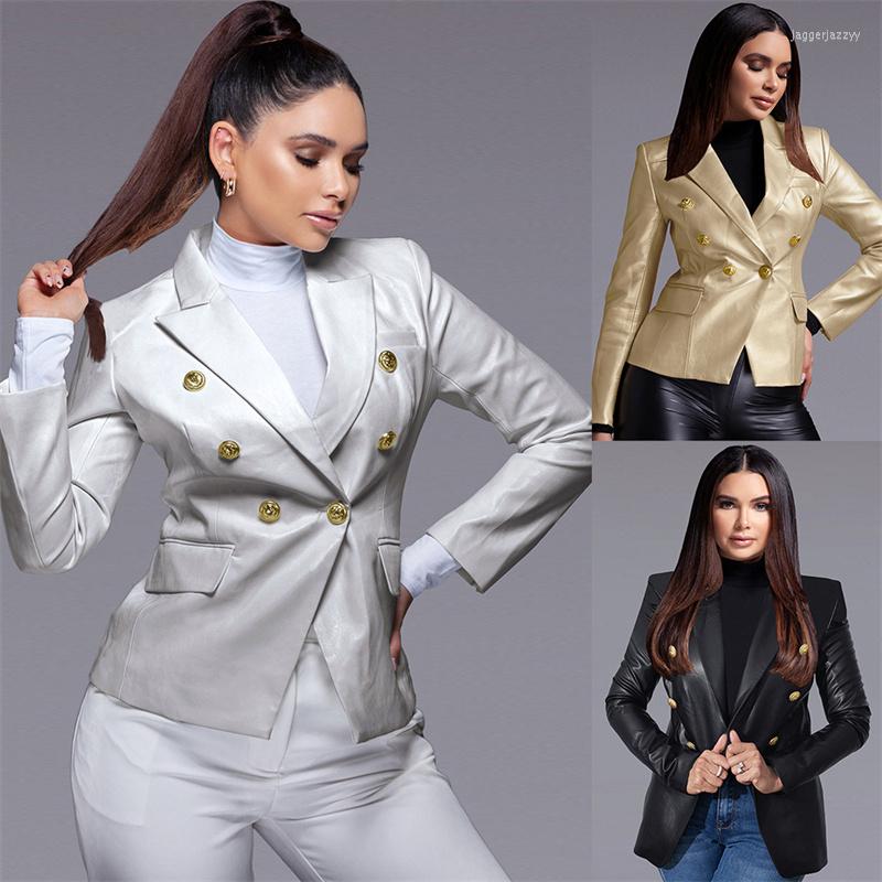 Women' Leather 2022 Fashion Faux Blazers Women Spring Autumn Motorcycle Jackets Lady Casual Outerwear Short Tops Golden Buttons, Silver
Women' Leather 2022 Fashion Faux Blazers Women Spring Autumn Motorcycle Jackets Lady Casual Outerwear Short Tops Golden Buttons, Silver