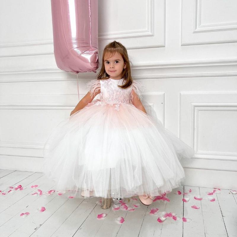 Girl Dresses Feathers Flower Pink White Ball Gown Tulle Appliques Sleeveless Custom Made Prom Dress
Girl Dresses Feathers Flower Pink White Ball Gown Tulle Appliques Sleeveless Custom Made Prom Dress